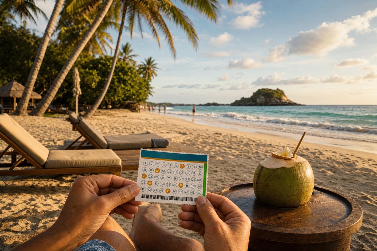 Lottoschein in entspannter Urlaubsatmosphät